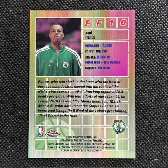 2001-02 Topps Chrome Fast & Furious Paul Pierce #FF10 HOF - Picture 2 of 2